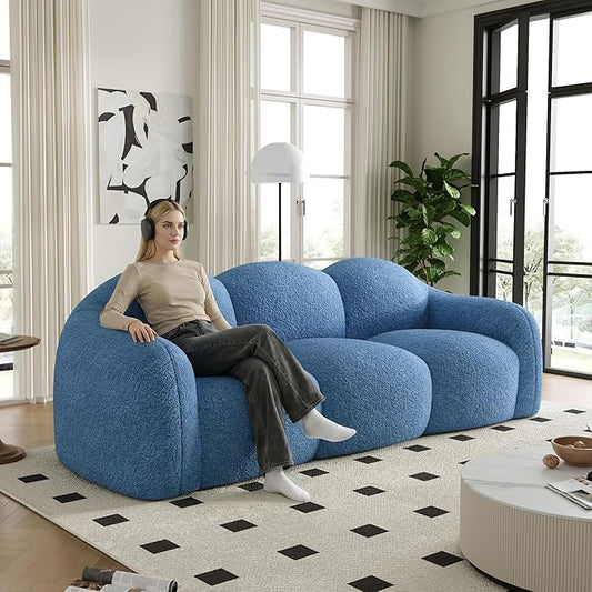 90 Modern Teddy Velvet Sofa Couch – One-Piece Memory Foam 3-Seater Sofa with Rounded Arms Soft &amp Cozy Upholstery for Living Room