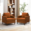 Mid-Century Accent ChairModern Linen Fabric Armchair for Living RoomComfy Upholstered Reading Accent Chairs for BedroomSingle Sofa Chair with Wood Legs (Orange 2 Pack)
