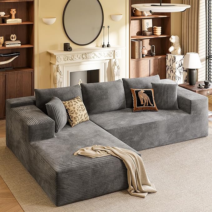 YESHOMY Boneless Couches for Living Room 108 Sectional Modular Sectional Sofa with Deep Seat Cloud Comfy Couch with L-Shape Chaise Easy Assembly (Corduroy Gray)