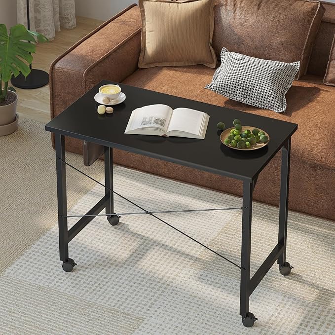 Grandder Rolling Computer 32 inch Desk with Wheels Wroking Small Desk for Living Room Modern Simple Style Table for Home Office Study Writing Table Caster Black 32 inch