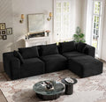 103 Boneless Sectional Couch Sofa - Black Cloud Couches for Living Room Faux Fur Modular Sofas with Deep Seat L-Shaped Couch with Movable Ottoman No Assembly Required