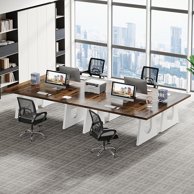 Tribesigns 70.86-Inch Executive Desk Large Computer Office Desk with Double Wood Pedestal Modern Simple Style Rectangle Writing Table for Home Office (Brown &amp White)