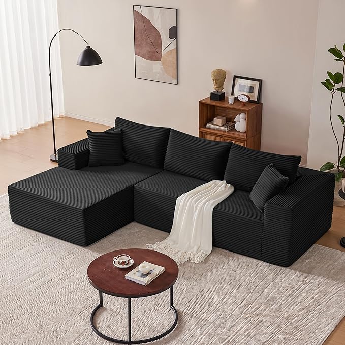 110 Inch Cloud Sectional Couch Modular Sectional Sofa with Deep Seat Boneless Sofa for Living Room Fluffy Comfy Couch with L-Shaped Chaise Black