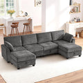 TUNYI 130 Sectional Couch with Storage Oversized Chenille Modular Sectional Sofa for Living Room Convertible Deep Seat Sofa Couches with Ottoman Armrest Pillow (Grey)