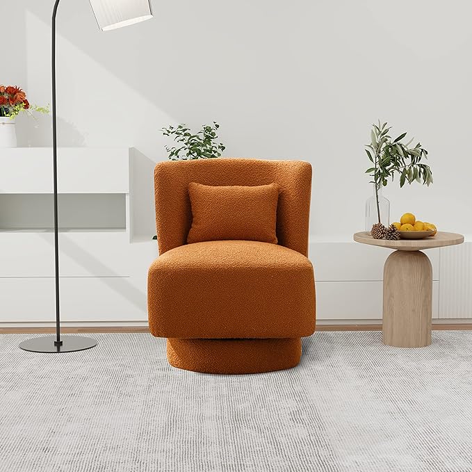 23.6 W Swivel Accent Chair and Comfy Accent Sofa Chair for Living Room 360 Degree Club Chair Leisure Chair for Bedroom Living Room Lounge Hotel Office (Caramel Boucle)