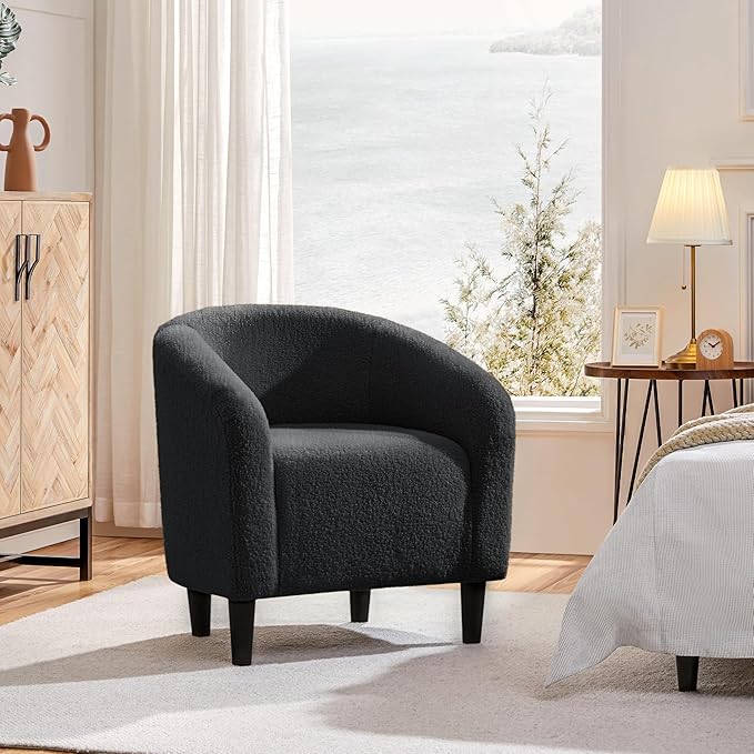 Yaheetech Accent Barrel Chair Boucle Fabric Club Chair Furry Sherpa Elegant Armchair with Cozy Soft Padded Suitable for Living Room Bedroom Reception Room Office Dark Gray
