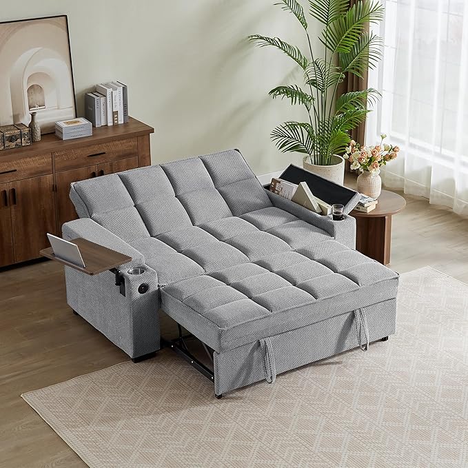 65'' Chaise Lounge Chair Indoor 3-in-1 Convertible Sofa Bed with Pull-Out Design 360° Swivel Side Table Modern Granular Velvet Couch Bed for Living Room Small Space &amp Apartment-Friendly