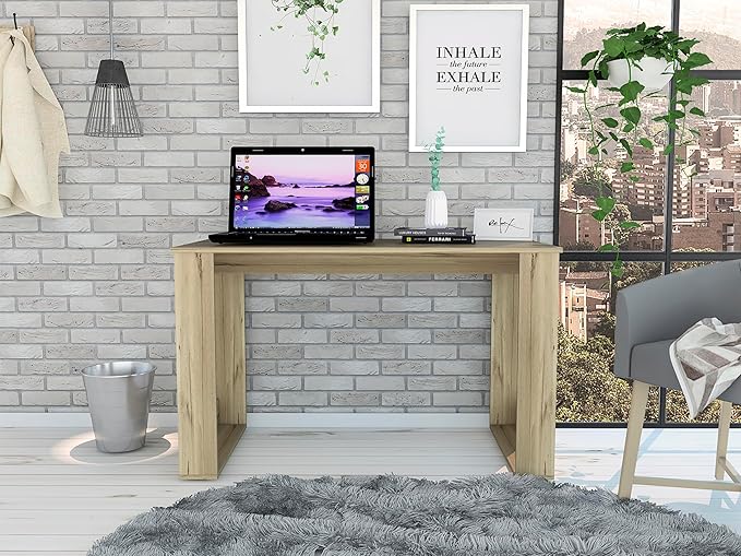 Lacey Rectangle Computer Desk Smokey Oak - Compact Home Office Work Desk for Ample Legroom &amp Stylish Study Space
