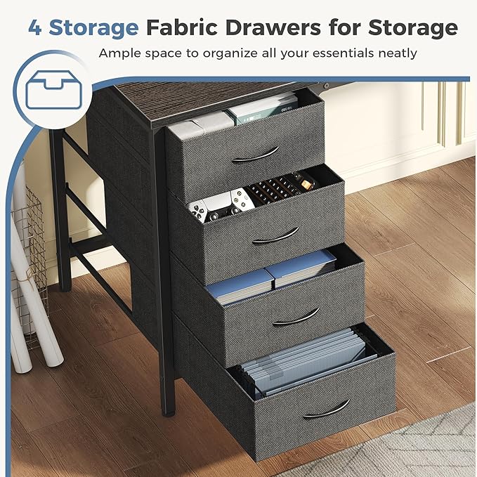 DUMOS Computer Desk with 4 Drawers4 Drawer Gaming Desk with with Power Outlets and LED LightsOffice Desk for Small Spaces with Monitor ShelfWriting Desk for Home Office BedroomStudy 39 Inch Black
