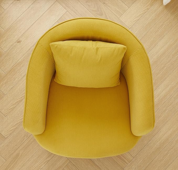 Modern Channel Corduroy Accent Chair with Black Metal Legs Luxurious Design and Comfortable Seating Ideal for Living Room Bedroom or Office Yellow
