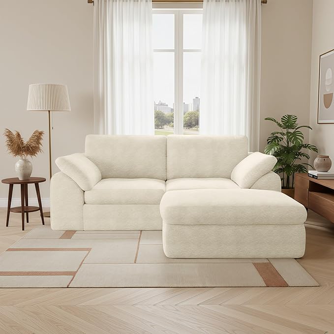 78.8 Cloud Sectional Couch Comfy 2 Seater Boneless Couch with Ottoman No Assembly Required Couches for Living Room Deep Seat Modular Sectional Sofa (Plush Cream White)