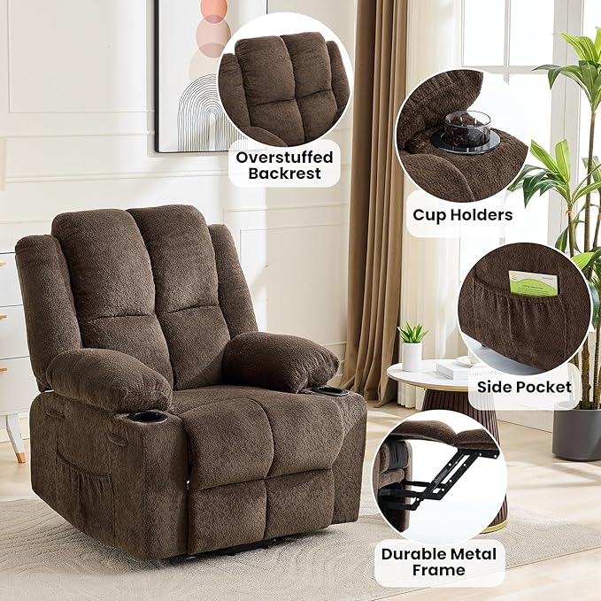 Oversized Power Lift Recliner Chair for Elderly 135° Lay Flat Electric Recliner with Massage &amp Heat Stand Assist Lift Chair with 2 Cup Holders for Living RoomBrown