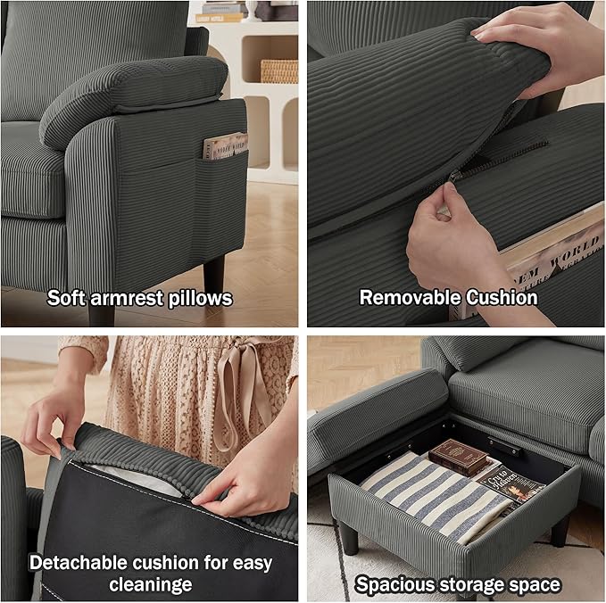 4 Pieces Corduroy Living Room Sets with Sofa Ottoman Loveseat and Chair