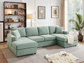 VANOMi 118'' U Shaped Sectional Sofa 4 Seat Modern Sectional Couch Double Chaise Longue Cozy Chenille Sofa Couches for Living Room Apartment Mint