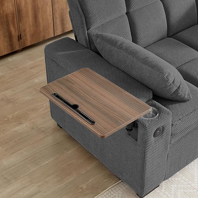 Eafurn Convertible Sleeper Sofa Bed with 360° Swivel Table &amp USB Ports Tufted Chenille Loveseat Pull-Out Couch with Storage Armrest &amp Cup Holders 6-Level Adjustable Backrest