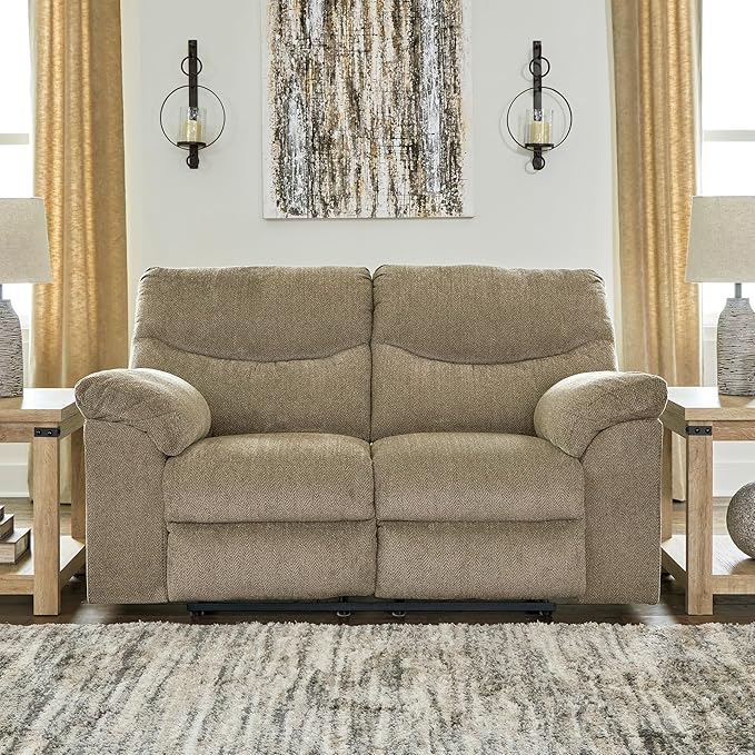 Signature Design by Ashley Alphons Transitional Tufted Reclining Loveseat Light Brown