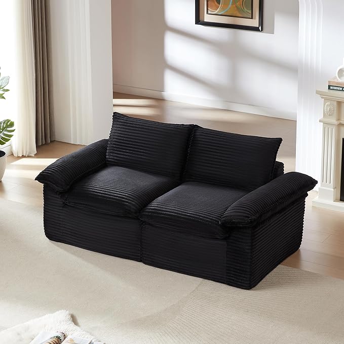 80-Inch Boneless Love Seat Couches in a Box Modern 2 Seat Floor Modular Foam Cloud Sofa Corduroy Loveseat Couch W/Pillow-top Armrests for Home Apartments Bedroom
