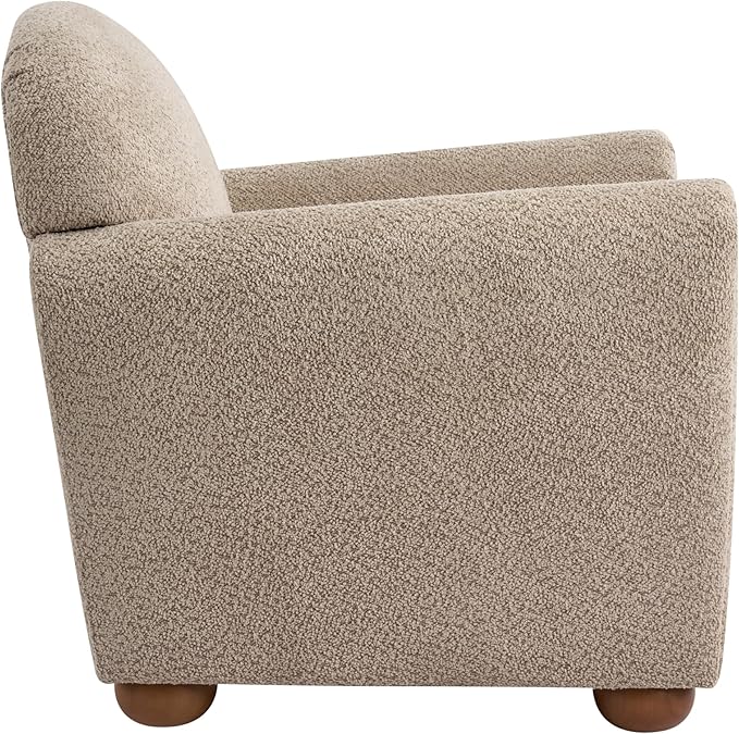 Christopher Knight Home Peysz Modern Accent Chair Boucle Upholstered Armchair with Rounded Wooden Legs Comfortable Single Sofa Soft Cushion Seating Lounge Chair Indoor Light Brown