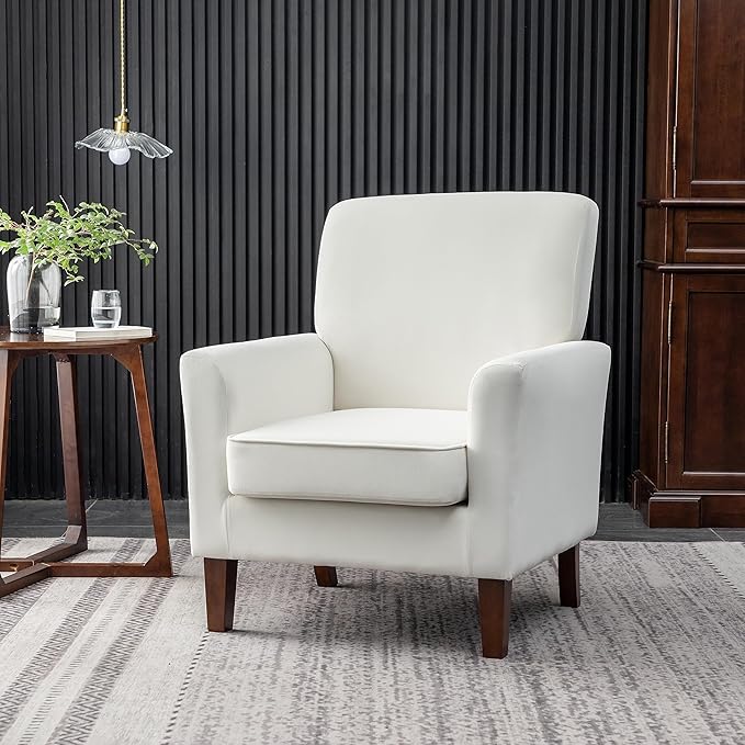Contemporary Accent Arm Chair with Birch Wood Frame and Velvet Upholstery Armchair for Office and Living Room Decor Removable Cushions Beige