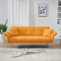 Convertible Sofa Bed Futon Couch Bed with Adjustable Arms and Backrest Modern Love Sofa with Gold Metal Legs for Living Room Bedroom (Teddy Fabric in Yellow 70.1 Wx31.1 Dx31.5 H)