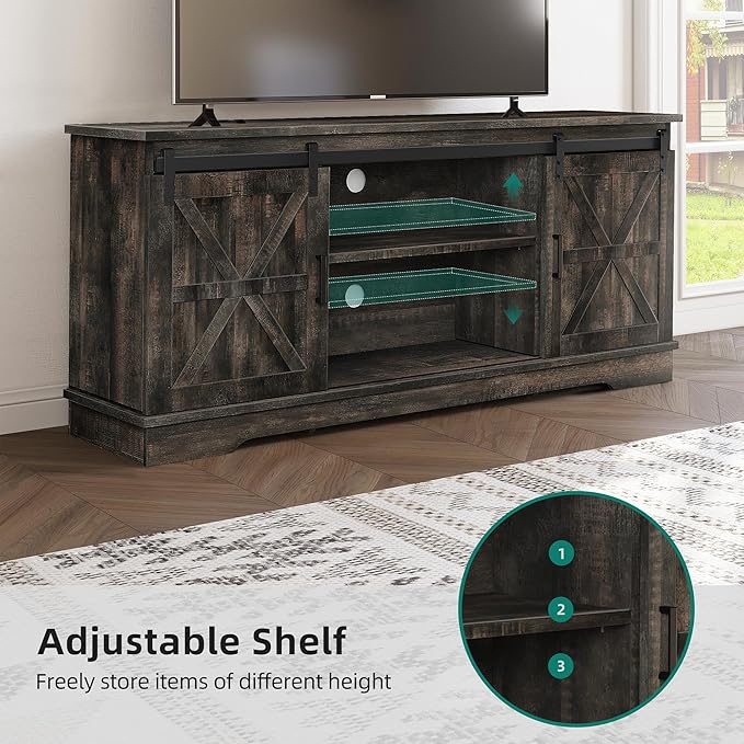 YITAHOME Farmhouse TV Stand for 65 Inch Television Stand Entertainment Center with Storage Cabinets and Sliding Barn Doors Rustic Media TV Console Table for Living Room Dark Rustic Oak