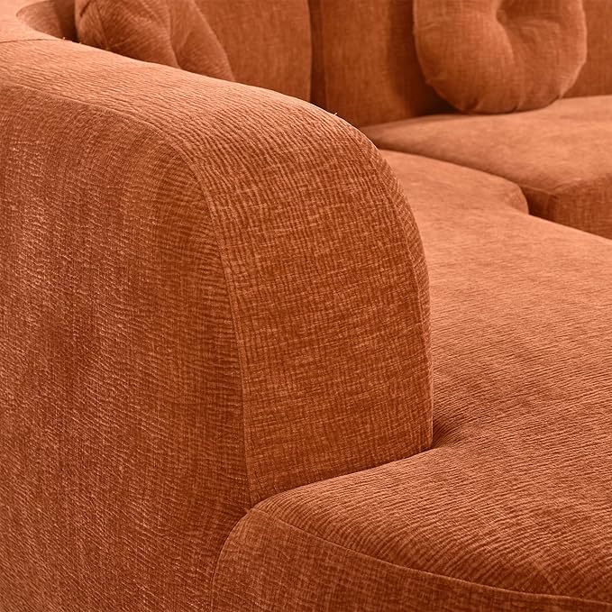 LUMISOL Curved DesignSectional Sofa Couch with 3 Round Cushions 122''L Foam-Filled Compressed Couch for Living Room 2-Piece Modular Chenille Floor Sofa No Assembly Required Orange