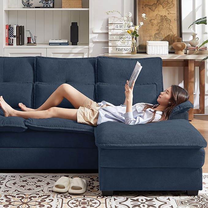 110 Sectional Couches for Living Room 4 Seat U Shaped Couch with Double Chaise Modular Cloud Sofa Removable Cover Modern Comfy Sofa for Home Furniture Office and Basement