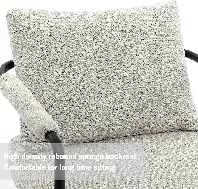 Accent Chairs Set of 2 for Living Room Mid Century Modern Upholstered Reading Armchairs for Bedroom Office with Comfy Chenille Cushion &amp Metal Frame Light Grey