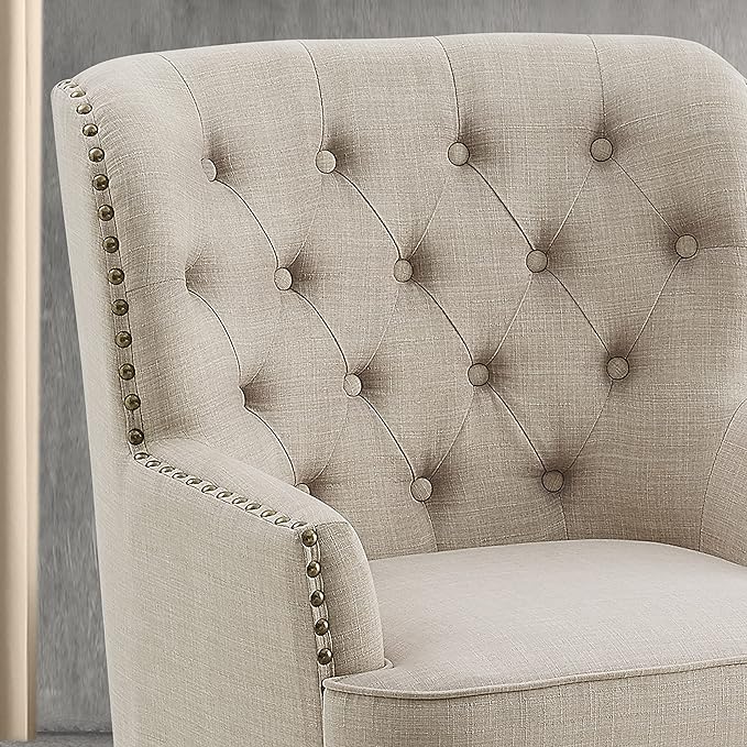 Rosevera Accent Chair with Ottoman Set - Mid-Century Modern Upholstered Armchair for Living Room or Bedroom - Comfy Reading Chair with Footrest Small Accent Chair - Beige