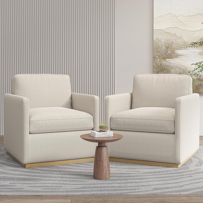 Swivel Barrel Chair Premium Comfy Round Accent Chair for Living Room Mid Century Modern Reading Chair for Adults Wingback Armchair for Small Spaces Bedroom Side Chairs for Home/Office/Ivory White
