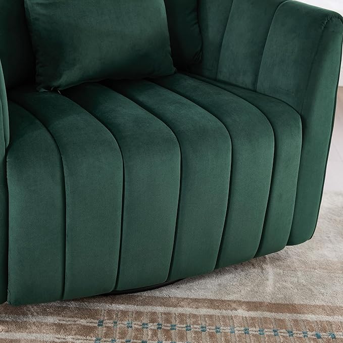 KEIKI 360 Swivel Chair Oversized - Velvet Barrel Accent Chair with Pillows Tufted Mid-Century Modern Armchair for Living Room Office Bedroom - Green Upholstery
