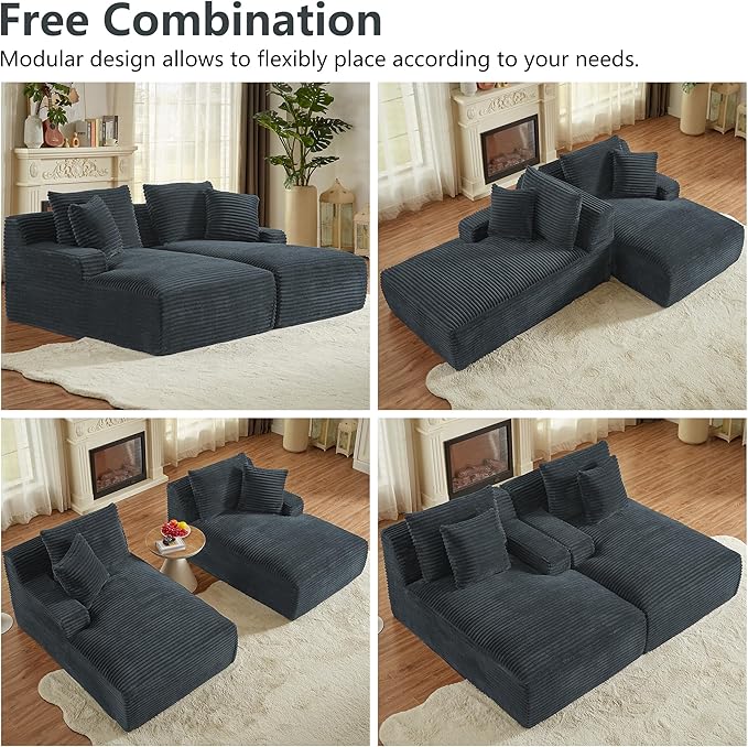 78” Oversized Double Chaise Lounge Indoor Corduroy Sleeper Sectional Couch Upholstered Boneless Cloud Sofa Deep Seat Comfy Plush Chair Bed for Living Room