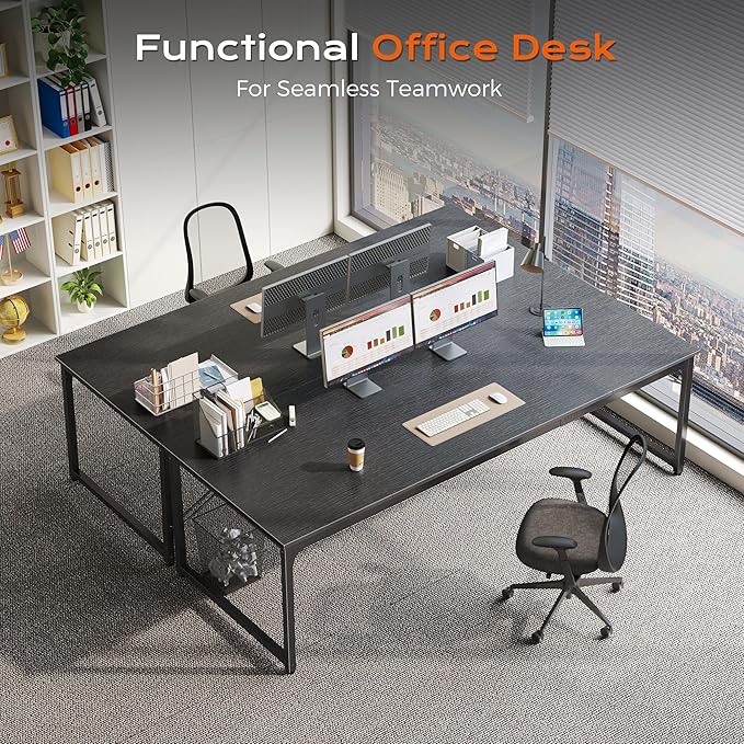 PRAISUN 78.7 X 29.5 Inch Computer Desk with Deeper Desktop Long Gaming Office Writing Work Desk for Home Office Study Bedroom Work from Home Metal Frame Black
