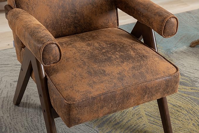 Generic Leisure Chair with Solid Wood Armrest and Feet Mid Century Modern Accent Chair for Living Room Bedroom Studio Chair Coffee