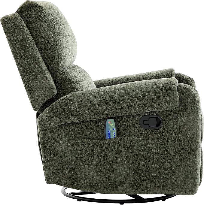 Christopher Knight Home Harper Massage Recliner Chair with 8 Modes Chenille Upholstered Recliner Sofa Swivel Massage Chair with a Side Storage Pocket for Living Room/Bedroom Head Support Green