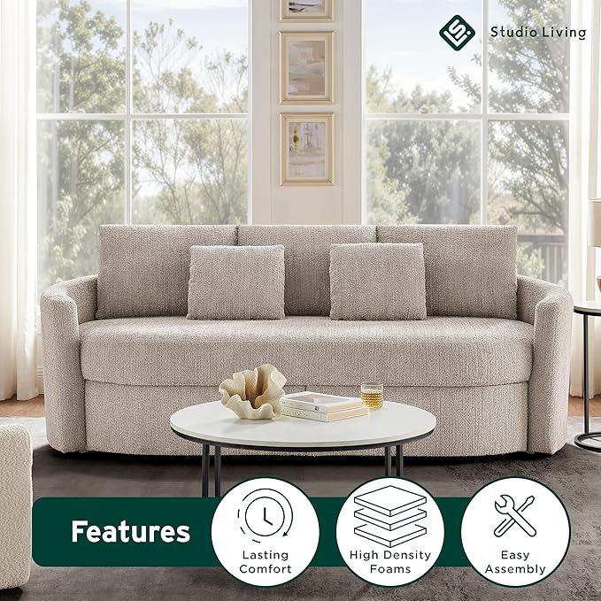 Studio Living® Beckett 92 Storage Sofa Modern Farmhouse Pocket Coil Comfort Easy Assembly Chenille Fabric Taupe