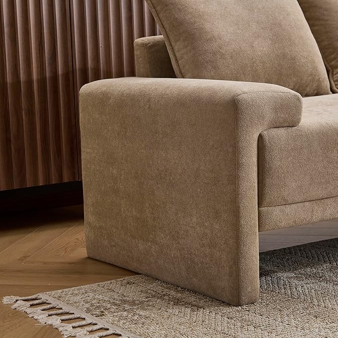 Christopher Knight Home Ahrab 84 Upholstered Sofa with 3 Back Pillows Modern Fabric 3-Seater Sofa Cozy Oversized Loveseat with Low Armrest Spacious Lounge Seating for Living Room Home Rest Camel