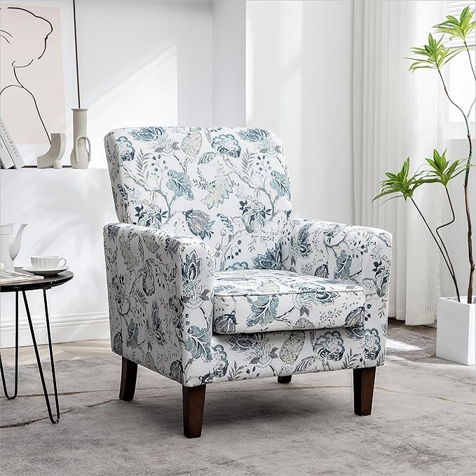 Contemporary Accent Arm Chair with Birch Wood Frame and Velvet Upholstery Armchair for Office and Living Room Decor Removable Cushions 07 Printed Fabric