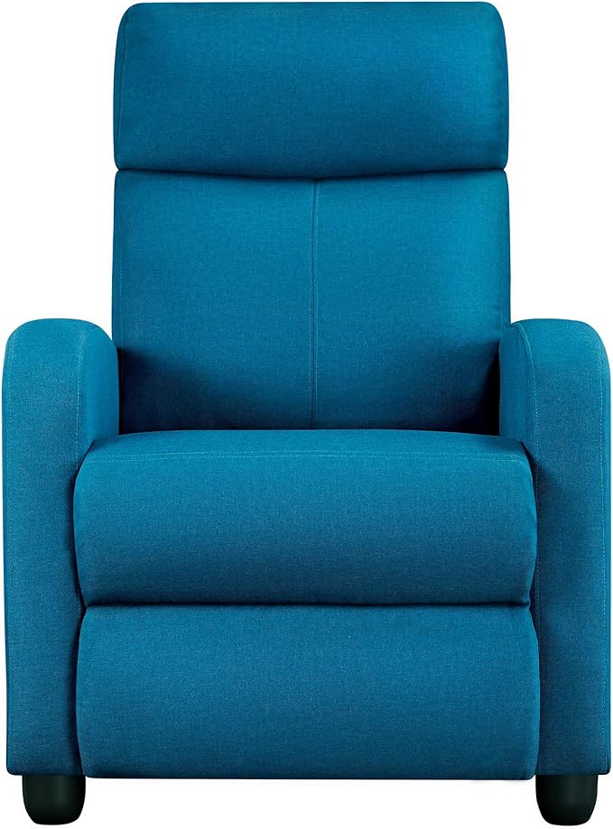 Yaheetech Home Theater Seating Fabric Recliner Chair Modern Single Living Room Reclining Sofa with Pocket Spring Blue