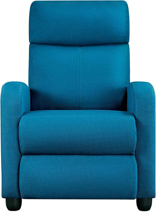 Yaheetech Home Theater Seating Fabric Recliner Chair Modern Single Living Room Reclining Sofa with Pocket Spring Blue