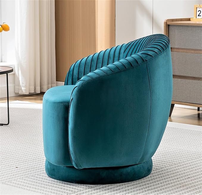 Modern Barrel Swivel Chair with Plush Velvet Upholstery and Smooth 360° Rotation Round Accent One-Seater Sofa for Living Room Bedroom and Office Greenish Blue