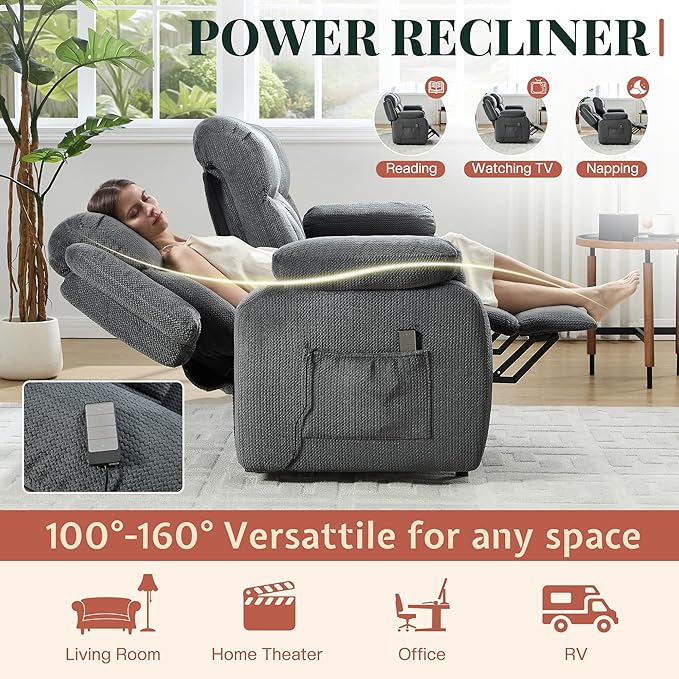 Jocisland Reclining Couch Power Reclining Sofa with Dual Wingback 3 Seater Recliner Sofa Recliner Couches for Living Room(Dark Gray)