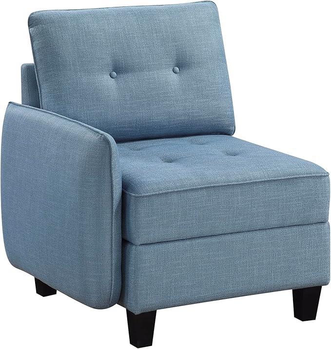 Lexicon Modern Modular One Arm Side Chair with Hidden Storage Textured Fabric Chair with Button-Tufted Design Reversible Back Cushion for Living Room/Bedroom/Office Blue