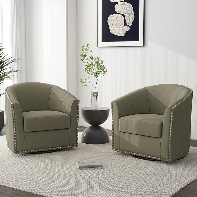 Swivel Barrel Accent Chair Set of 2 Modern Round Small Reading Armchair for Living Room Bedroom-Light Camel