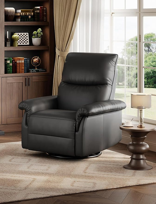 IDEALHOUSE Manual Recliner Chair 360° Swivel Rocker Glider Recliner with Padded Armrests Modern PU Leather Upholstered Reclining Chair for Living Room Bedroom and Nursery (Dark)