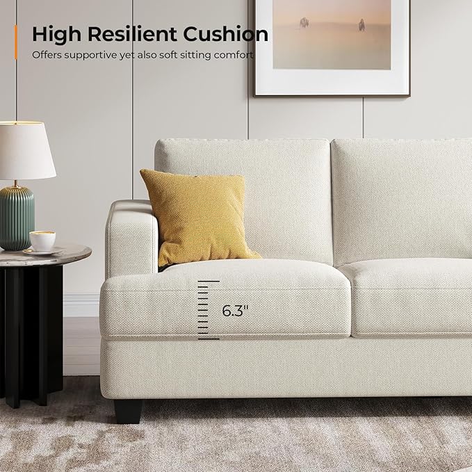 89 Inch Sofa with Extra Deep Seats 3 Seater Sofa for Living Room Modern Couch and Sofa Comfy Armrests and Seats and Backrests Easy Installation Beige