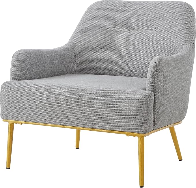 Merax Modern Curved Accent Chair Upholstered Armchair Single Sofa Chair with Curved Backrest and Gold Metal Legs for Living Room Bedroom or Reading Corner Grey