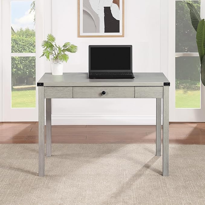 OSP Home Furnishings Victor Modern Rustic Writing Home Office Desk with Drawer Champagne Oak Finish