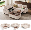 LINSY HOME Sectional Sleeper Sofa with Pull Out Couch Bed for Living Room (Beige) | Plush Corduroy Storage Ottoman Storage Chaise Pull Out Couch USB Charging