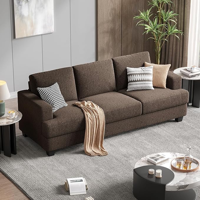 89 Inch Sofa with Extra Deep Seats Oversize 3 Seater Sofa for Living RoomModern Couch and Sofa Comfy Armrests and Seats and Backrests Easy Installation Brown